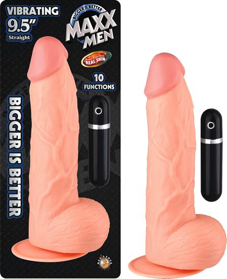 Maxx Men Vibrating 9.5in Straight Dong 10 Fuction Waterproof Flesh