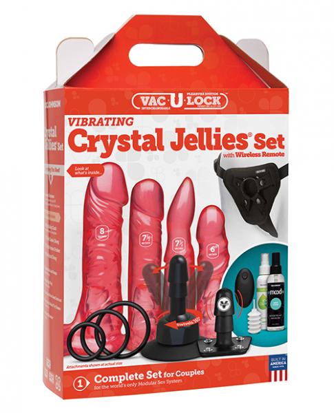 Vac-U-Lock Vibrating Crystal Jellies Set with Remote - Pink