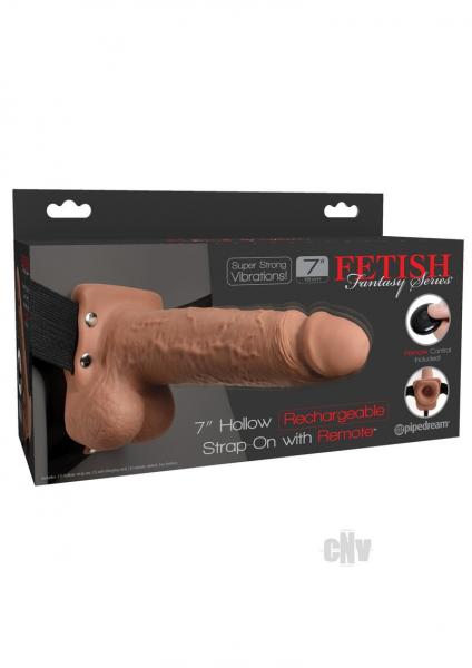 Fetish Fantasy 7in Hollow Rechargeable Strap-on With Remote, Tan