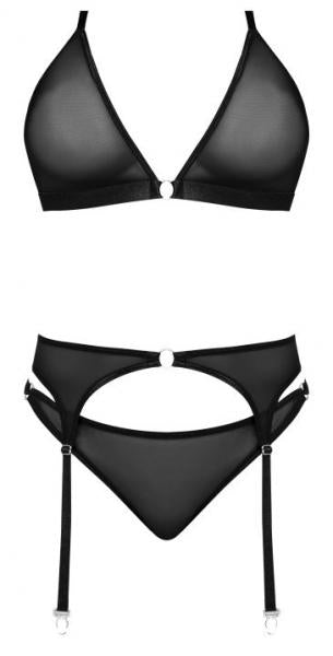 Magic Silk Sassy Bra, Garter & Rouched Panty Black Queen