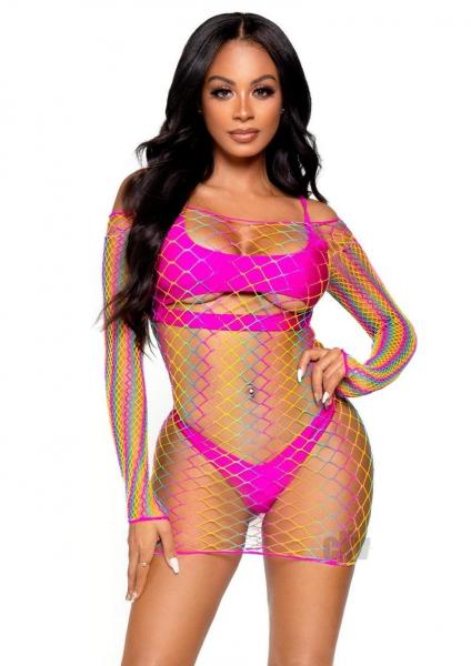 Ombre Rainbow Long Sleeve Mini Dress Os