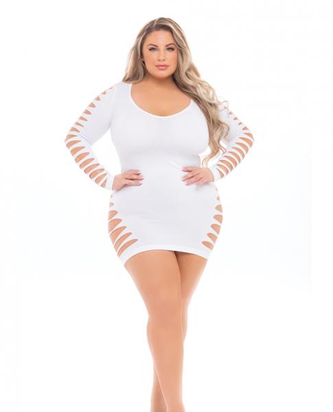 Pink Lipstick Bold Babe Long Sleeve Dress (fits Up To 3x) White Qn