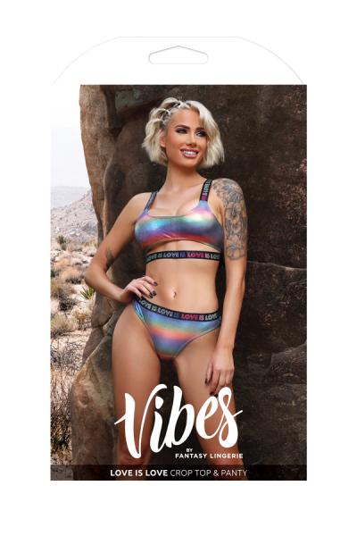 Fantasy Lingerie Vibes Love Is Love Underboob Cut Out Top & Cheeky Panty Rainbow Holo L/xl