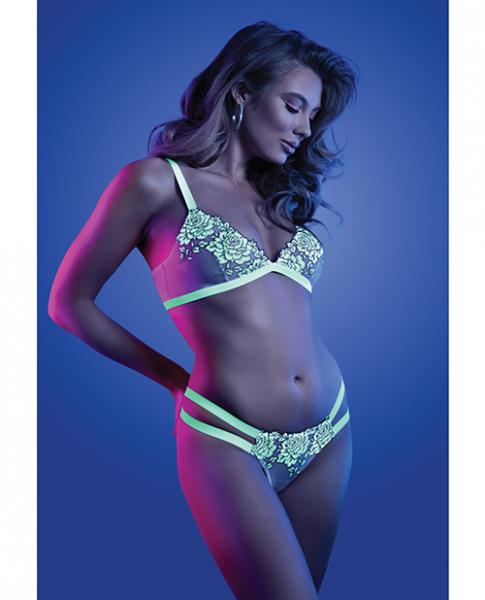 Fantasy Lingerie Glow Night Vision Glow-in-the-dark Lace Bralette & Panty White S/m