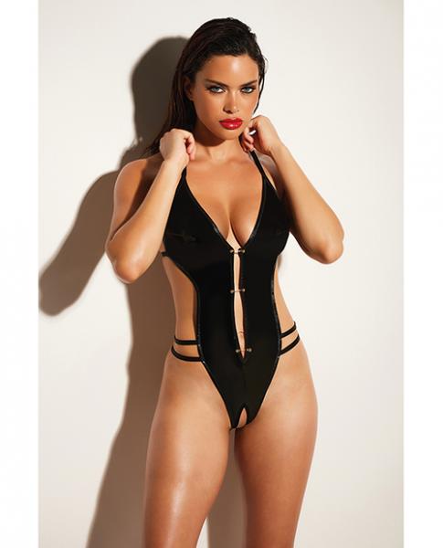 Oh L L Chri Whipped Soft Cup Open Gusset Vinyl Teddy With Barbell Trim Details Queen Size