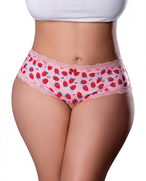 Sweet Treats Crotchless Boy Short W/wicked Sensual Care Strawberry Lube - Pink Qn