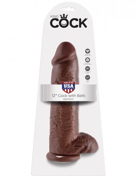 King Cock - 12in Cock W/ Balls Brown