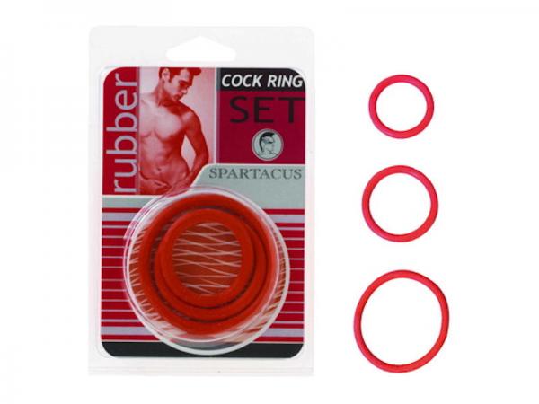 Spartacus Rubber Cock Ring Set - Red Pack of 3