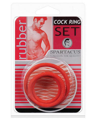 Spartacus Rubber Cock Ring Set - Red Pack of 3