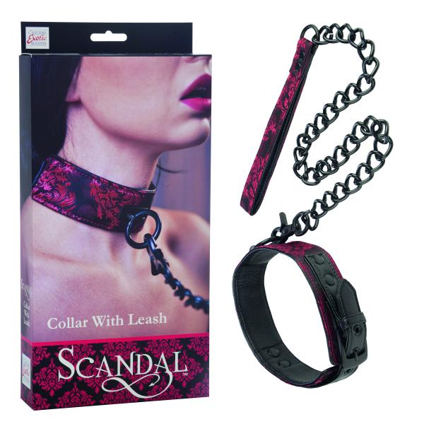 Scandal Collar With Leash Red Black O/S