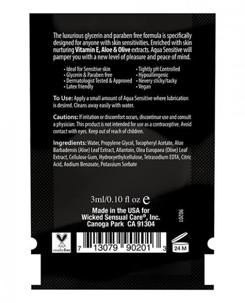 Wicked Aqua Sensitive Water Based Lubricant .1 oz