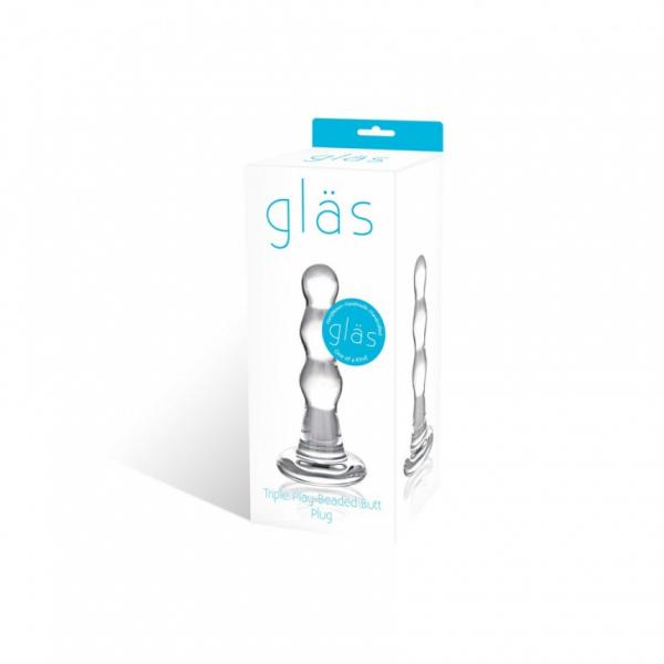 Glas Triple Play Beaded Butt Plug Clear