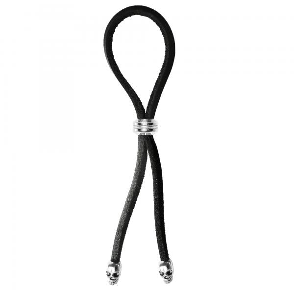 C-ring Lasso Silver Bead Slider W/ Silver Skull Tips Leather