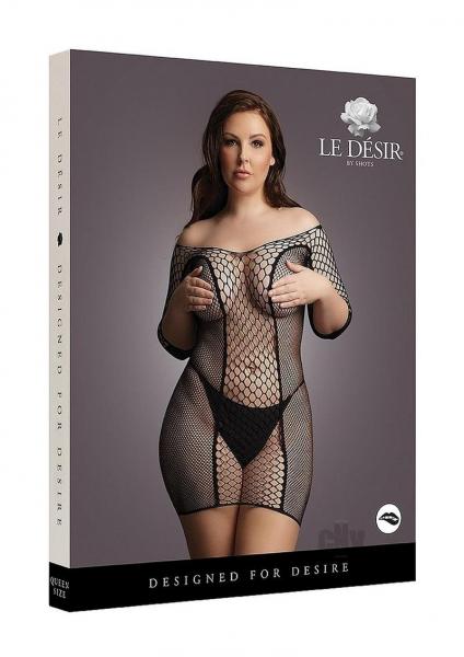 Shots Le Desir Duo Net Sleeved Mini Dress Black Osx