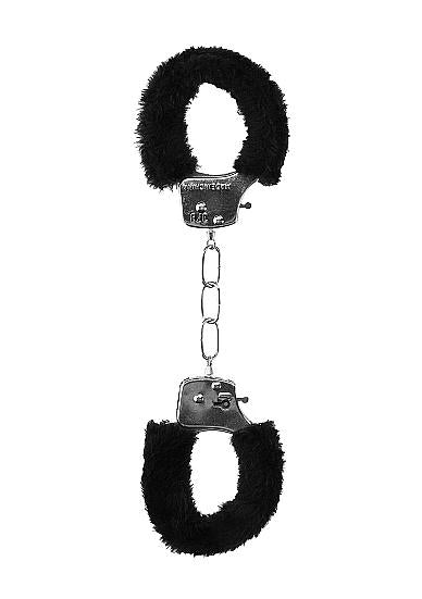 Ouch! Black & White Beginner Pleasure Furry Wrist Cuffs With Quick-release Button