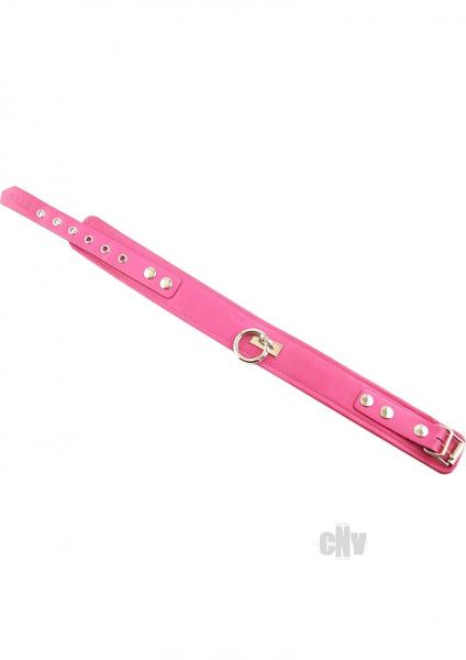 Rouge Plain Leather Collar with 1 Ring - Pink
