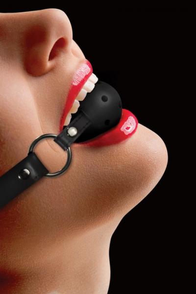 Shots Ouch Ball Gag w/Leather Straps - Black