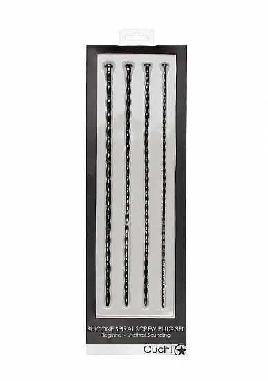 Shots Ouch Beginner Urethral Sounding Silicone Spiral Screw Plug Set - Black