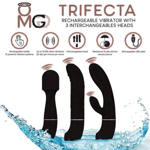 Trifecta Vibrator with 3 Interchangeable Heads Black