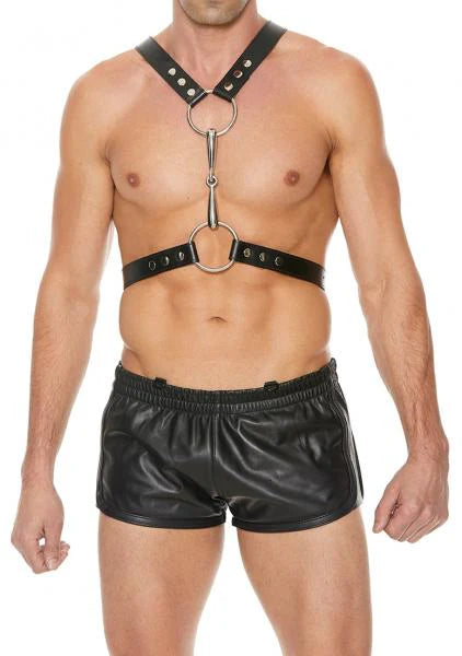 Men's Harness With Metal Bit - Black