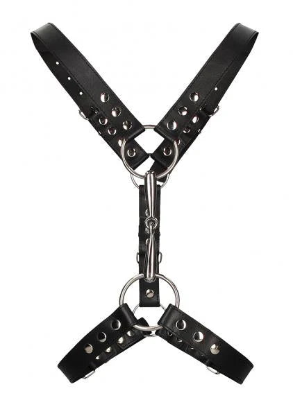 Men's Harness With Metal Bit - Black