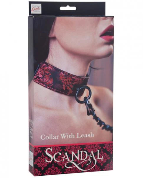 Scandal Collar With Leash Red Black O/S