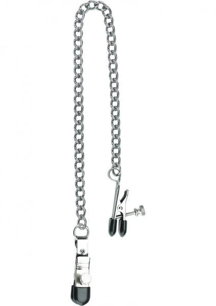 Adjustable Broad Tip Nipple Clamps With Loop And Link Chain Silver