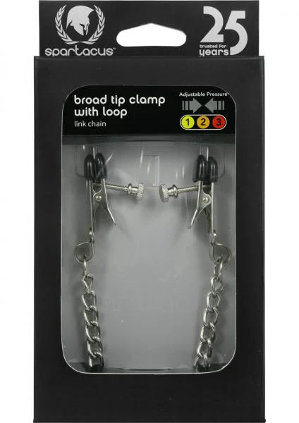 Adjustable Broad Tip Nipple Clamps With Loop And Link Chain Silver
