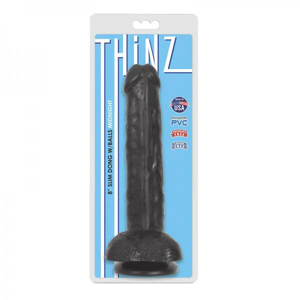 Thinz 8 Inch Slim Dildo With Balls - Black