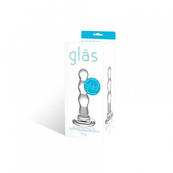 Glas Triple Play Beaded Butt Plug Clear