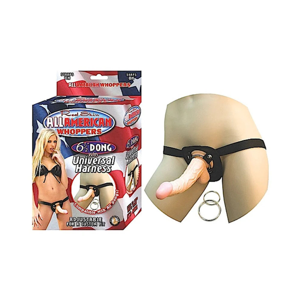 All American Whoppers 6.5in Dong With Universal Harness