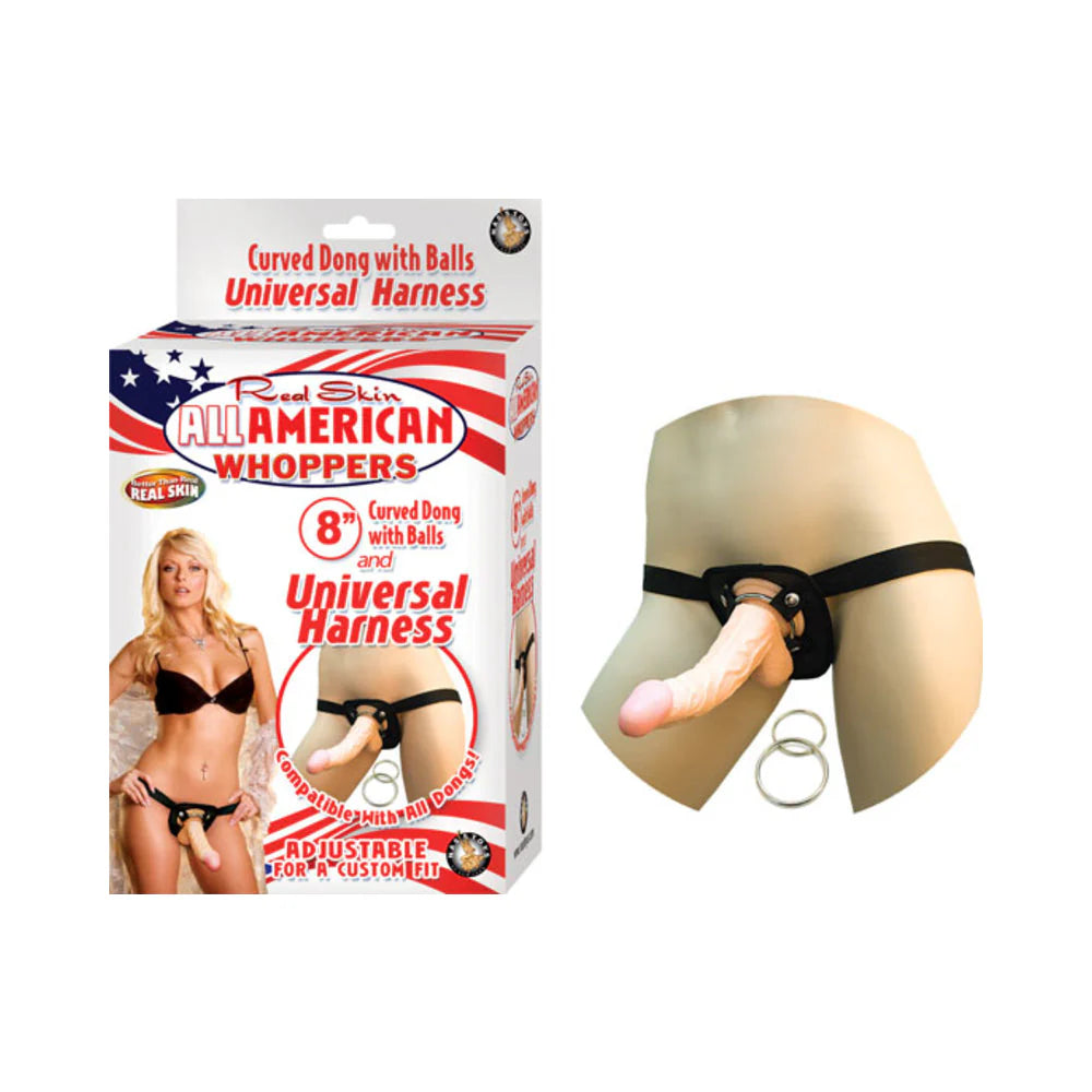 All American Whoppers 8 inches Dong & Universal Harness Beige