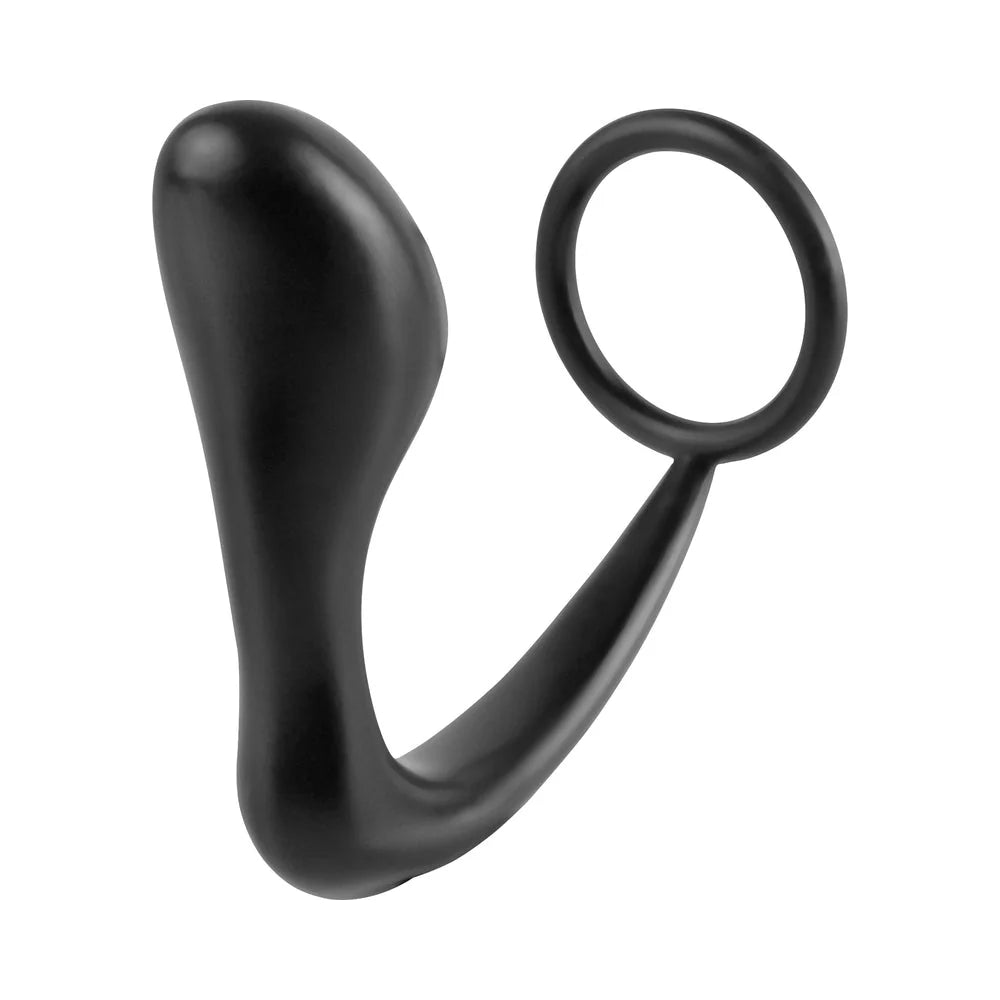 Ass-Gasm Silicone Cockring Plug - Black