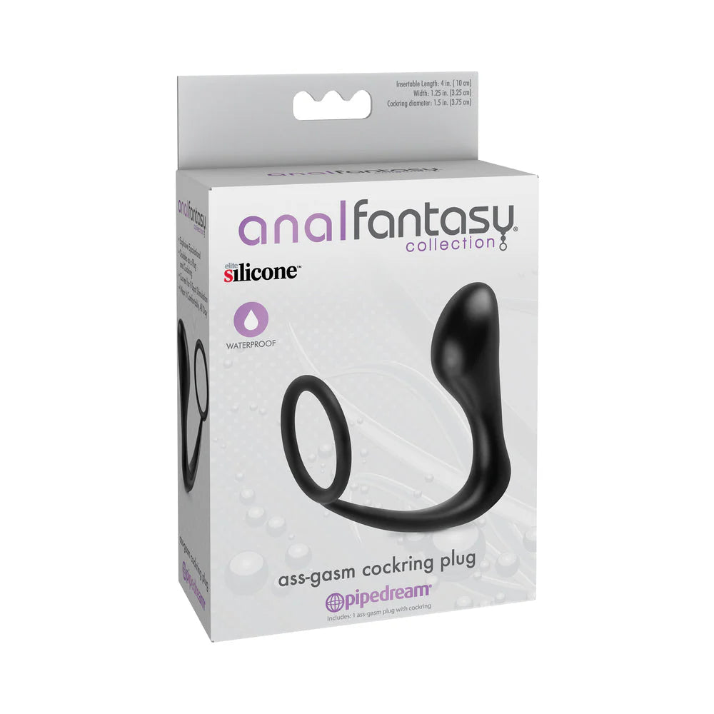 Ass-Gasm Silicone Cockring Plug - Black