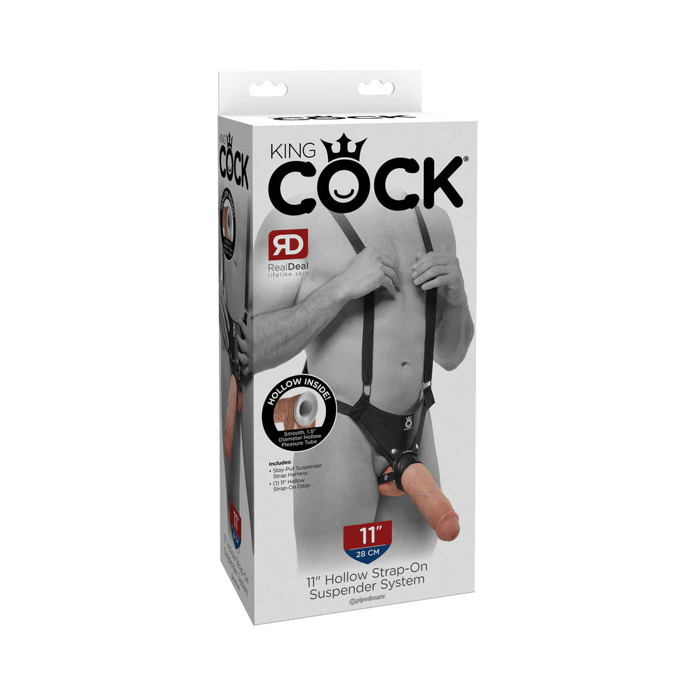 King Cock 11 In. Hollow Strap On Suspender System Flesh