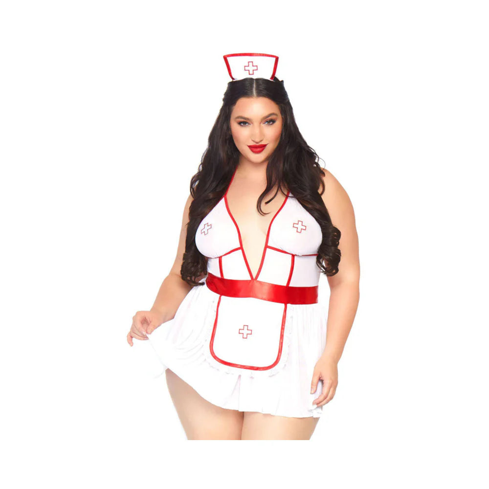 3 Pc Nightshift Nurse, Includes Deep-v Babydoll Dress, G-string, And Matching Headband.