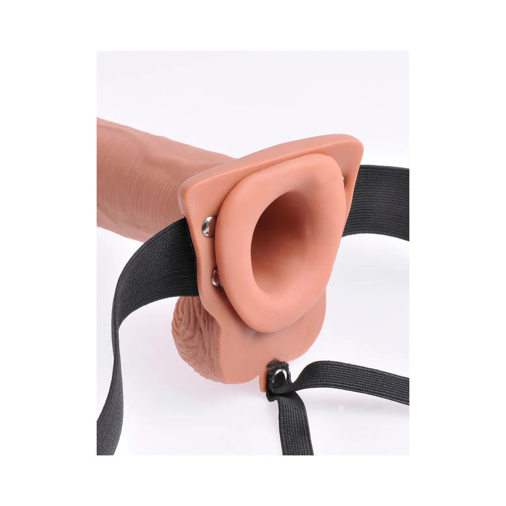 Fetish Fantasy 10in Hollow Rechargeable Strap-on With Remote, Tan