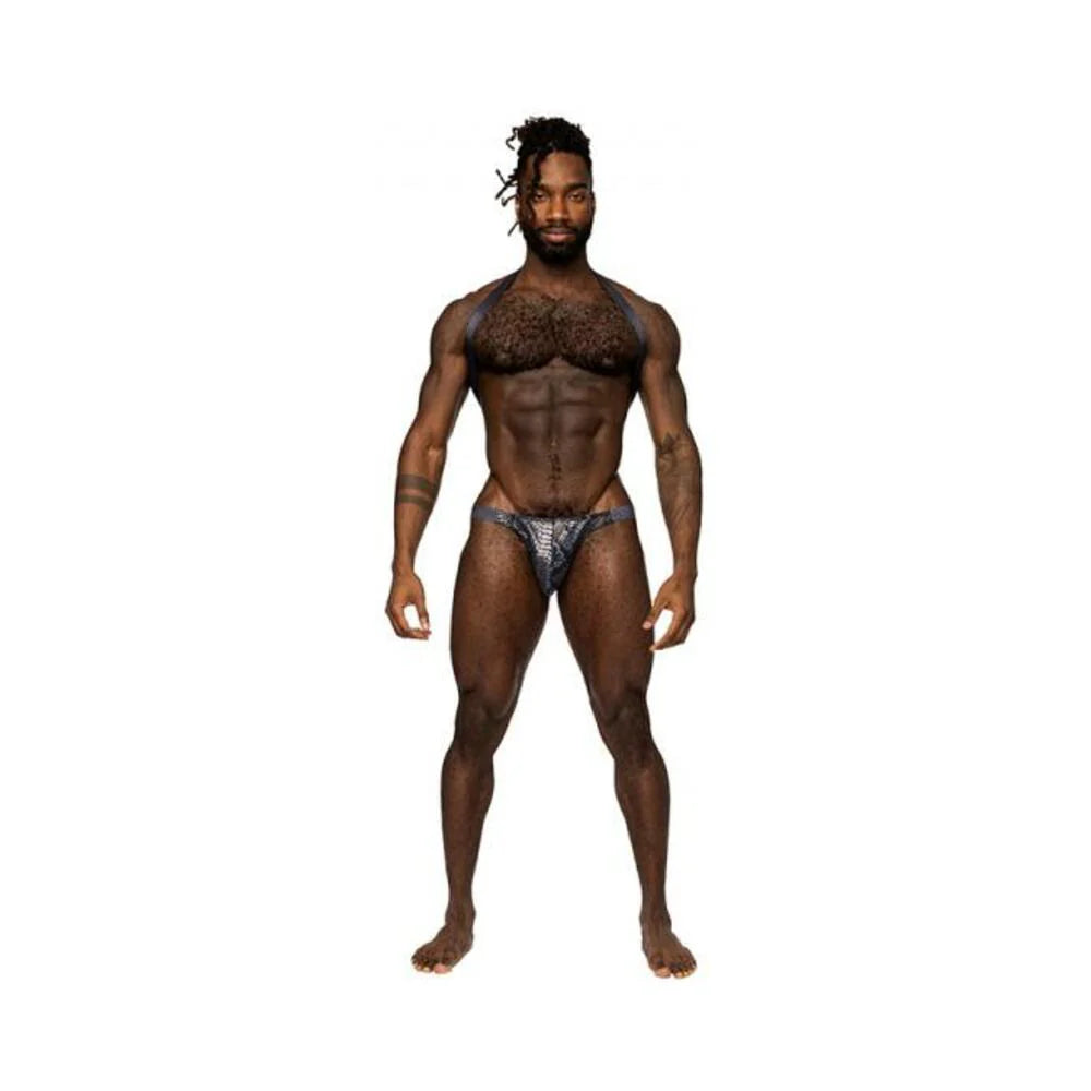 Male Power S'naked Shoulder Sling Harness Thong One-piece Black/blue S/m