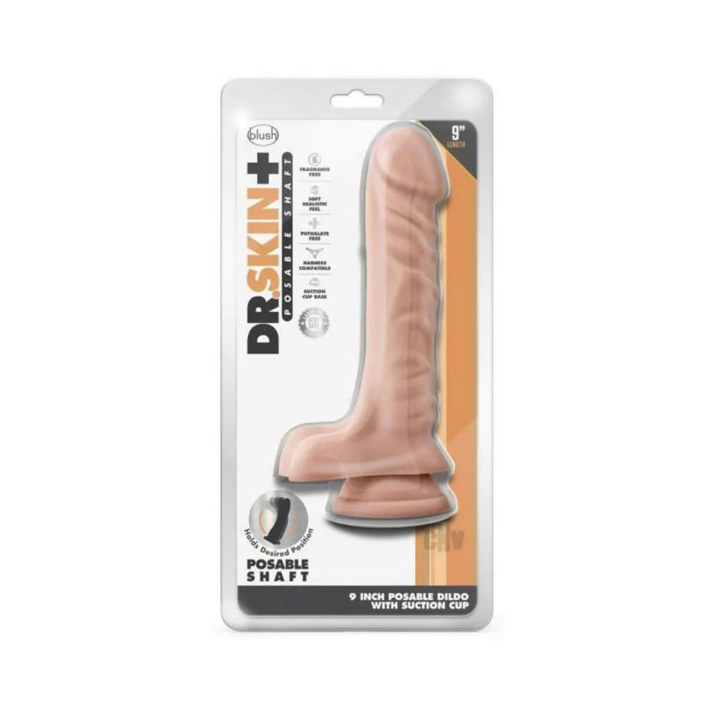 Dr. Skin Plus Posable Dildo With Balls 9 In. Vanilla