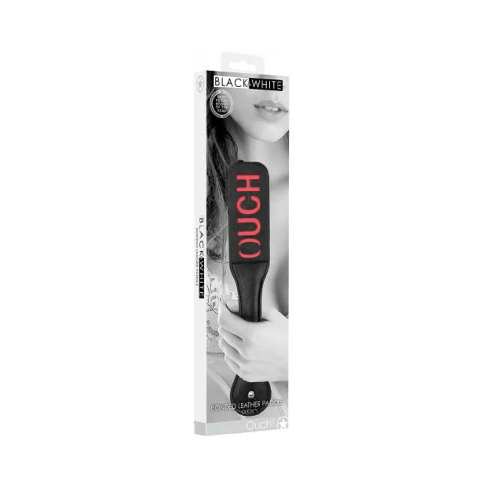 Ouch! Black & White Bonded Leather Paddle Ouch Black