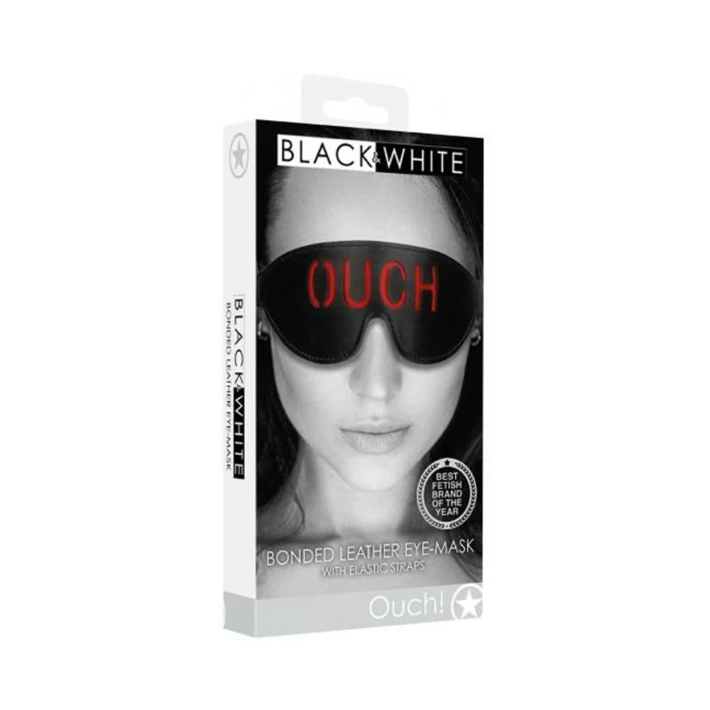 Ouch! Black & White Bonded Leather Eye Mask Ouch With Elastic Straps Black