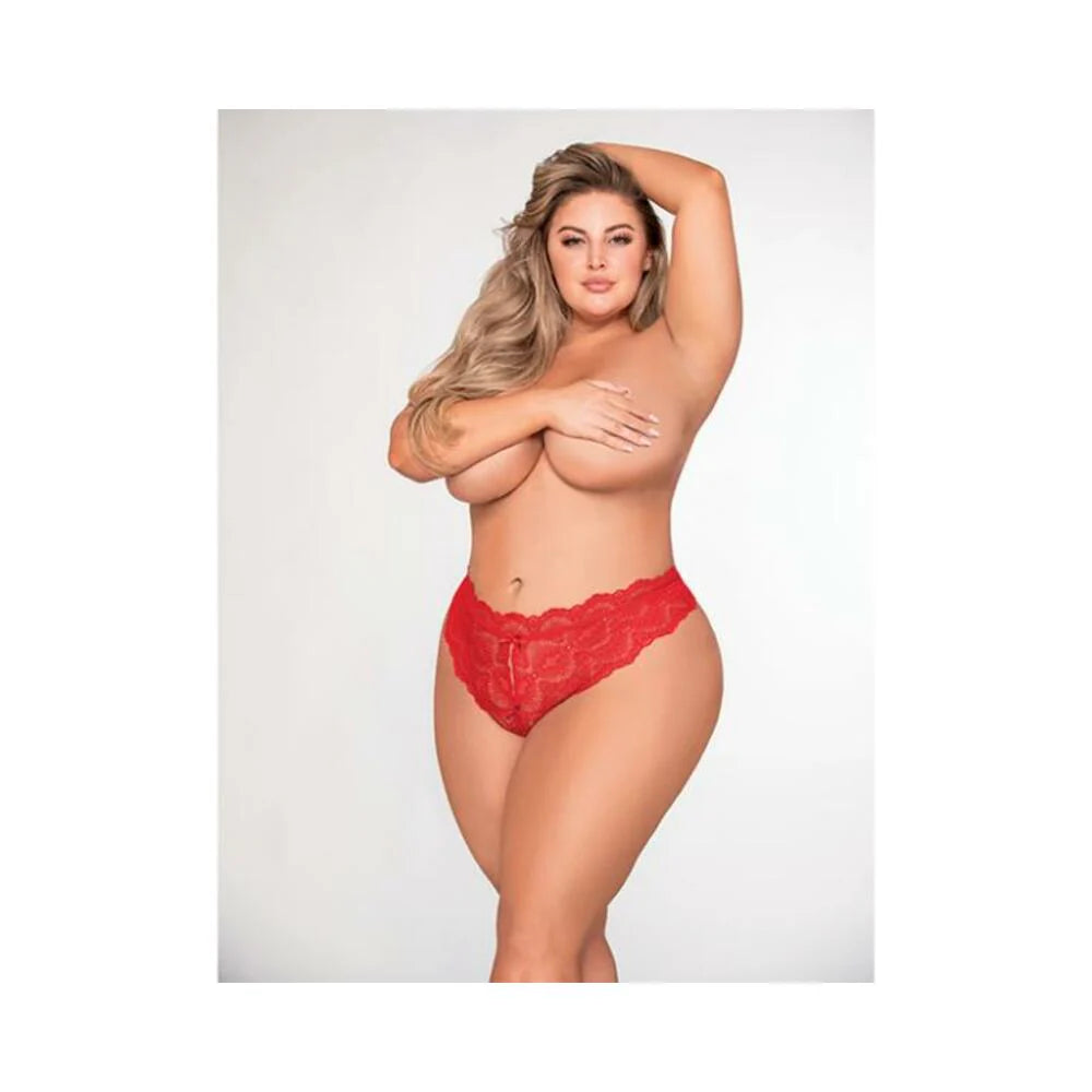Dreamgirl Lace Tanga Open-crotch Panty And Elastic Open Back Detail Red 1x