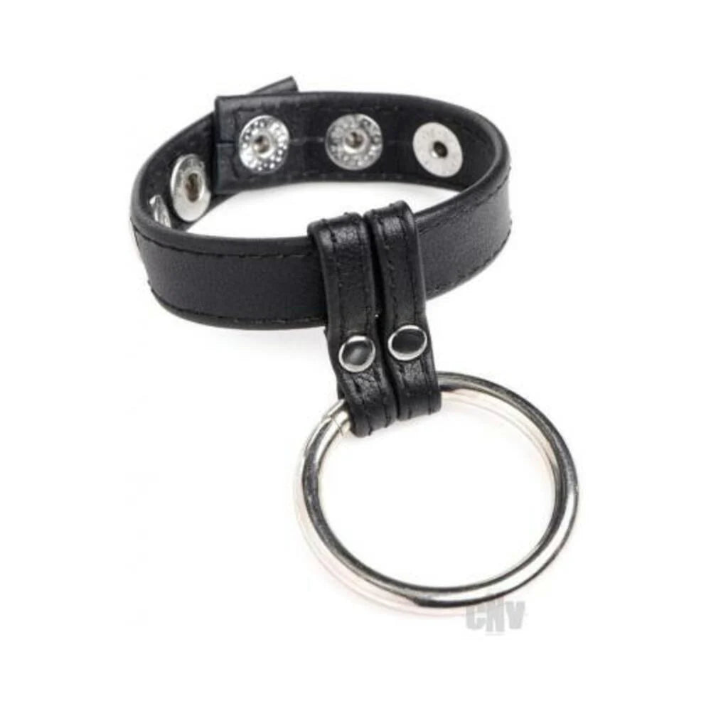Cg Leather/steel Cock And Ball Ring Black