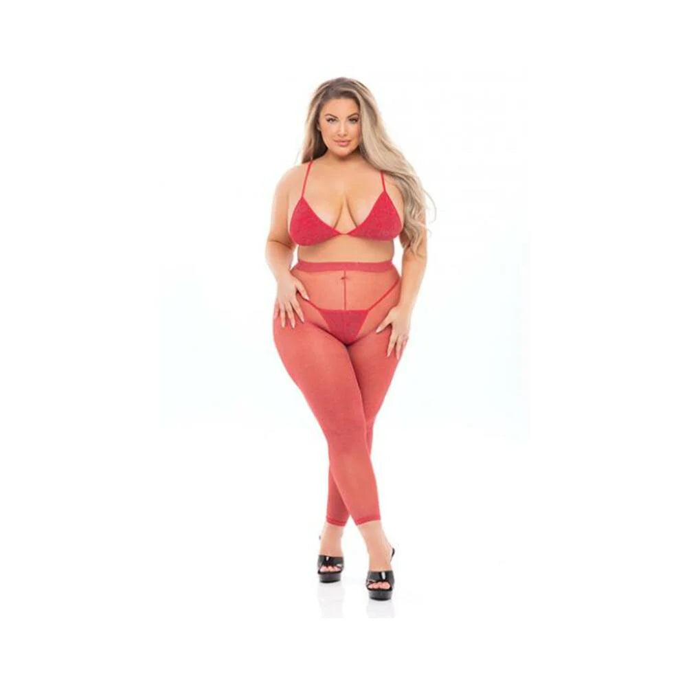 Pink Lipstick Tall Order Bra Top & Leggings Red Qn