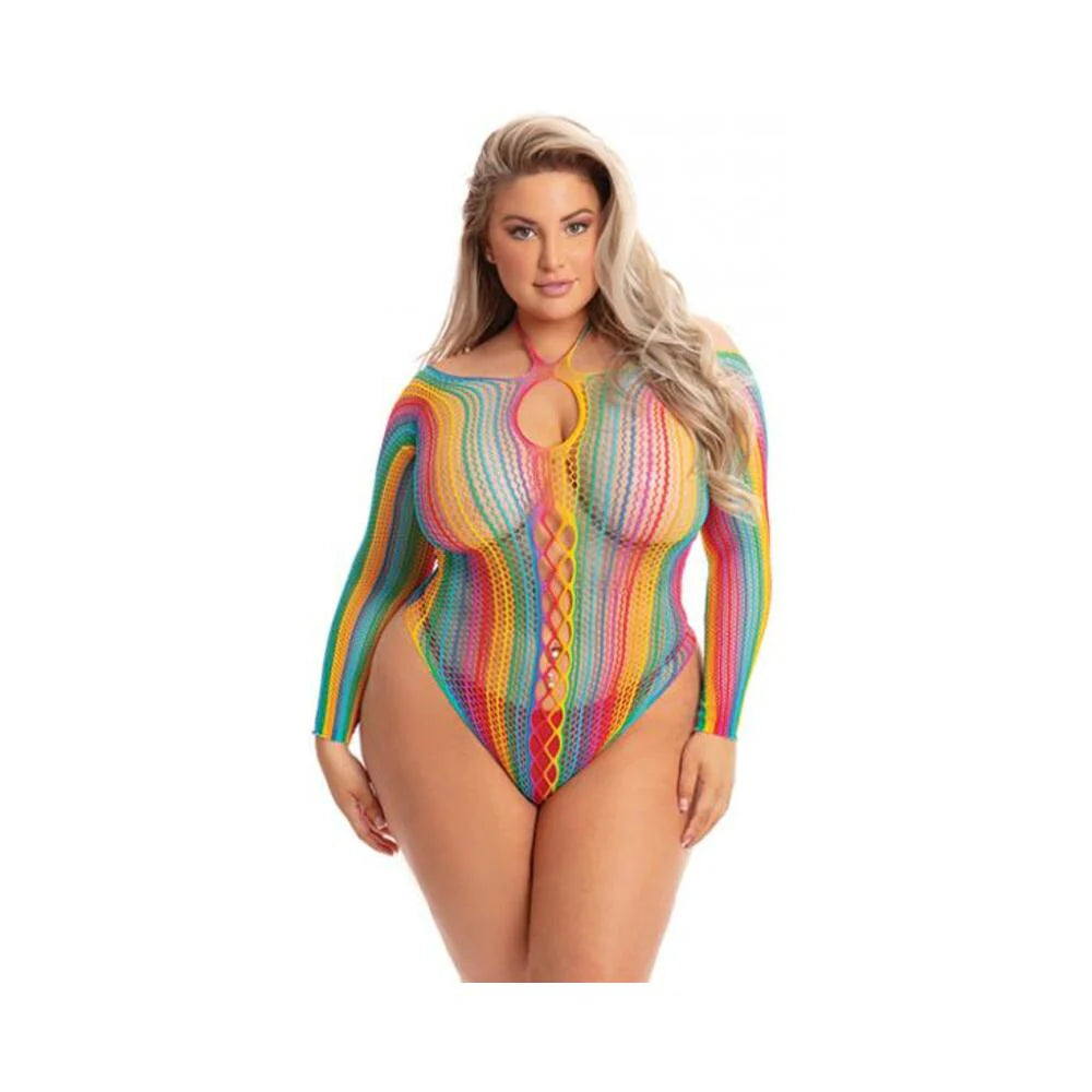 Pink Lipstick More Color Long Sleeve Bodysuit Rainbow Qn