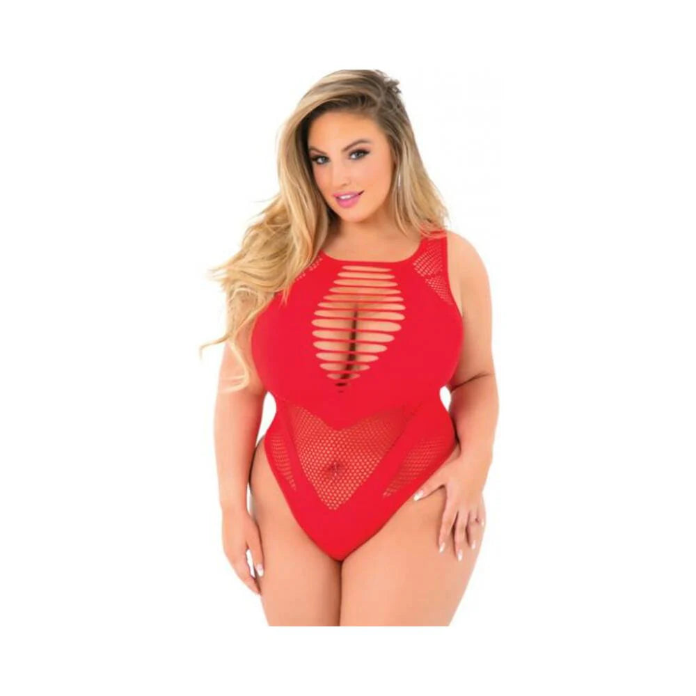 Pink Lipstick Low Blow Cut Out Bodysuit Red Qn