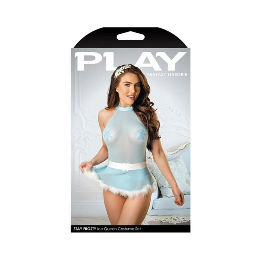 Play Stay Frosty Teddy, Skirt, Pasties & Headband Light Blue M/l