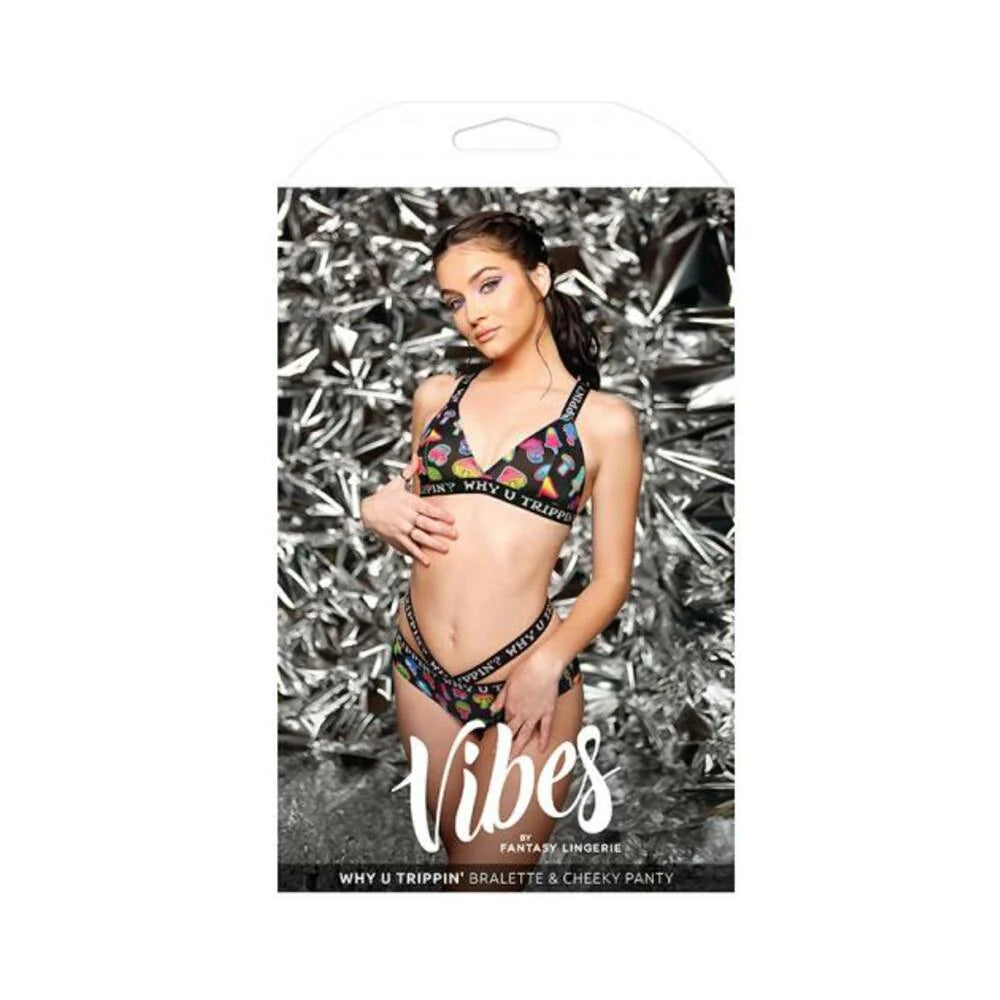 Vibes Why U Trippin' Bralette & Cheeky Panty M/l Black