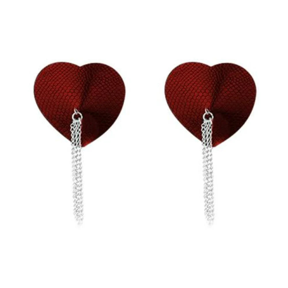 Nipplicious Dominatrix Leather Collar & Pasties With Chain Red
