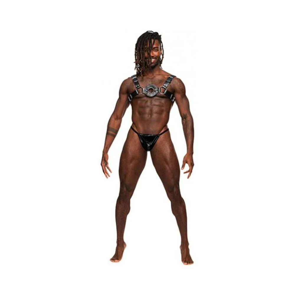 Libra Pu Leather Chest Harness Black O/s